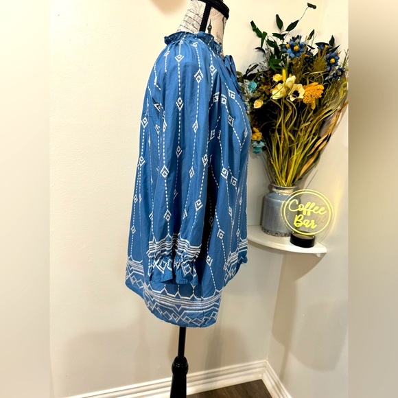 Umgee Boho Chic Embroidered Tie Front Ruffled 3/4 Sleeve Blouse size Small USA - Picture 2 of 9